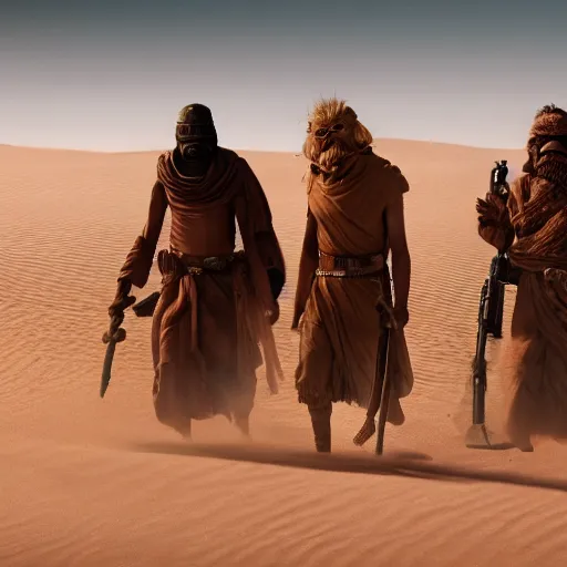 Prompt: A Tusken Raiders from Star Wars, 8k, exquisite detail, cinematic, Sand, Cinematic Lighting