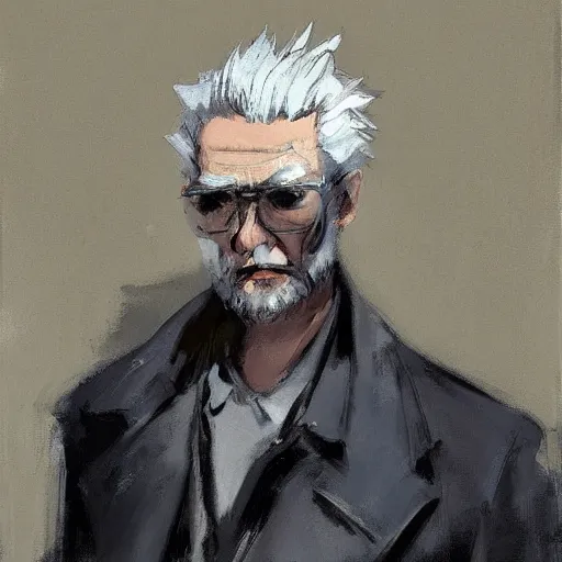 Prompt: man with gray hair by Georges Rouault, Krenz Cushart, High Angle, Decopunk, Shaders, Optix