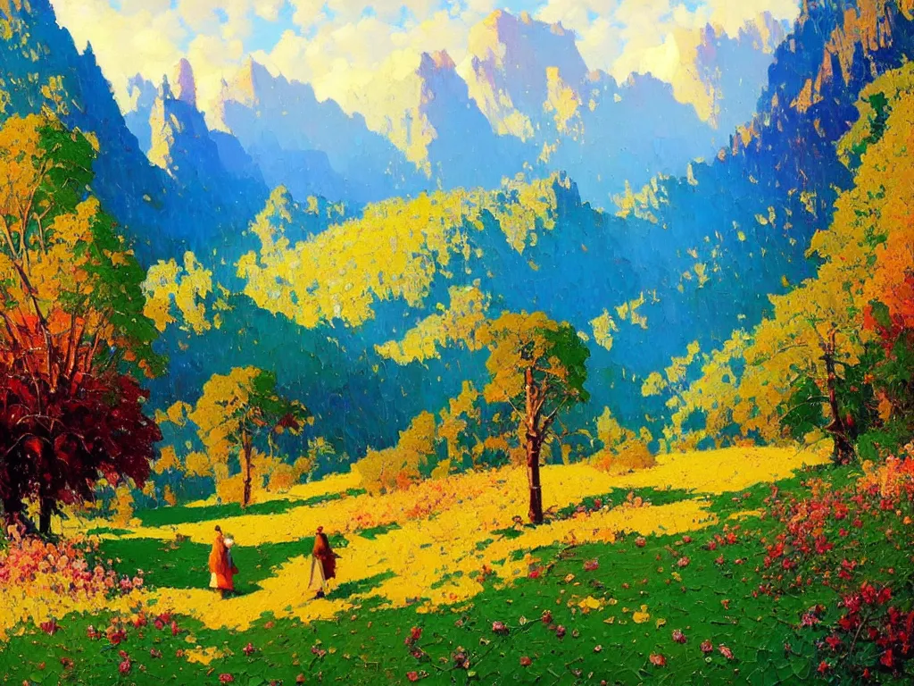 Image similar to majestic nature scenery, breathtaking oil painting by erin hanson, alexi zaitsev, karl spitzweg, craig mullins, award winning, impressionistic