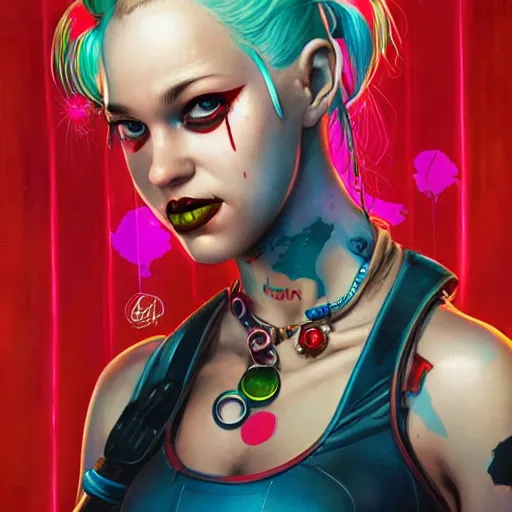 Image similar to lofi biopunk harley quinn portrait, Pixar style, by Tristan Eaton Stanley Artgerm and Tom Bagshaw.