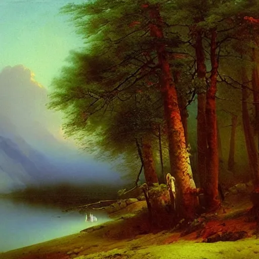Prompt: aivazovsky's painting. forest landscape. oil on canvas, a masterpiece in the style of aivazovsky.