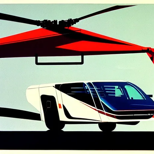 Prompt: concept art for helicopter + bus, painted by syd mead, high quality