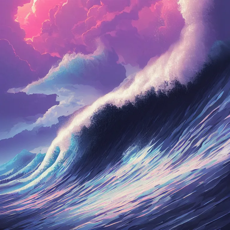 Prompt: a beautiful matte portrait masterpiece of tsunami ocean waves by beeple and rhads, trending on artstation, featured on behance, intricate, rectilinear.