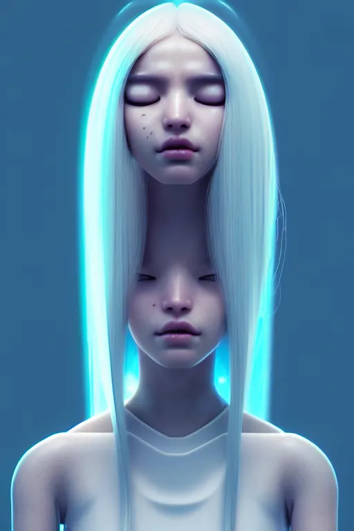 Prompt: upright and straight android women, scifi, futuristic design, bae suzy, long white hair, character design, cinematic lighting, highly detailed, by beeple, goro fujita, smooth gradient.