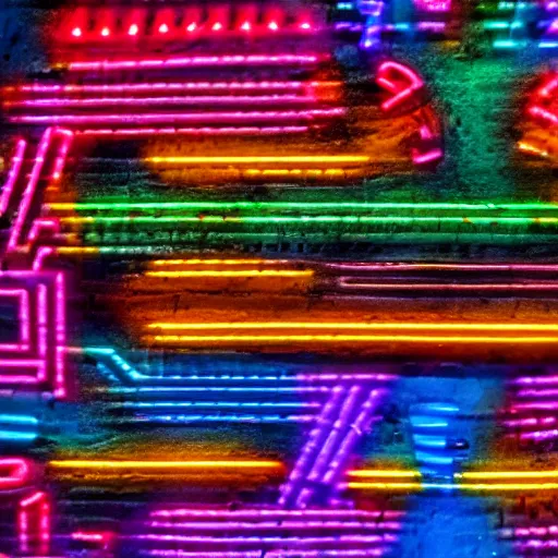 Image similar to ndebele cyberpunk city of the future, close up street scene, ndebele neon lights, high definition, detailed, futuristic, night scene, realistic