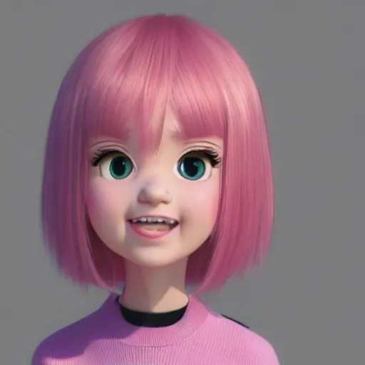 Prompt: A Selfie portrait of Nikki from Shining Nikki and Love, a cute 3d cgi toon young woman with long light pink hair, full bangs, hazel eyes, full face, light makeup, pale skin, Chinese heritage, cute outfit, medium shot, mid-shot, hyperdetailed, 8k, trending on artstation, as a Pixar character