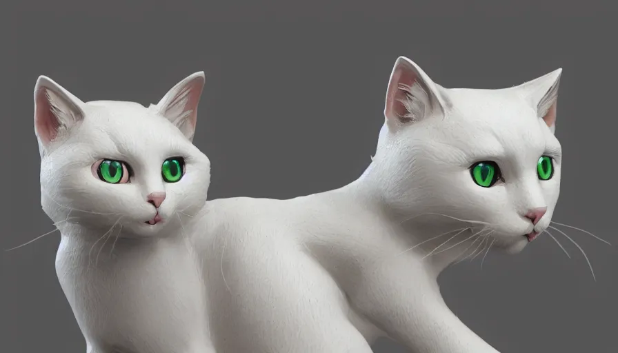 Image similar to hand painted figurine of white cat with green eyes, snow, hyperdetailed, artstation, cgsociety, 8 k