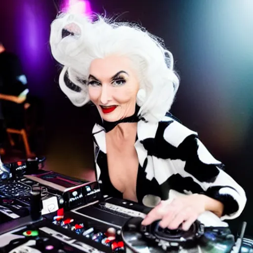 Image similar to cruella on the dj decks