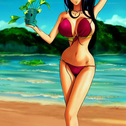 Image similar to sultry nico robin on the beach, one piece, anime art pixiv