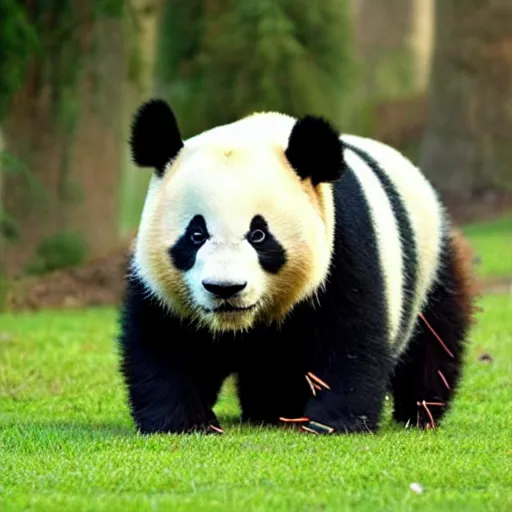 Image similar to a panda mowing his lawn