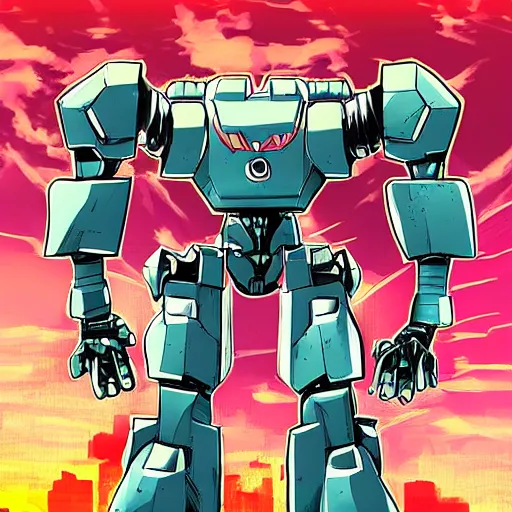 Image similar to comic cover of a perfect warrior mecha, comic style