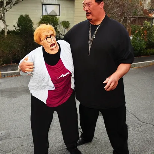 Prompt: obese steven seagal being eaten by grandma