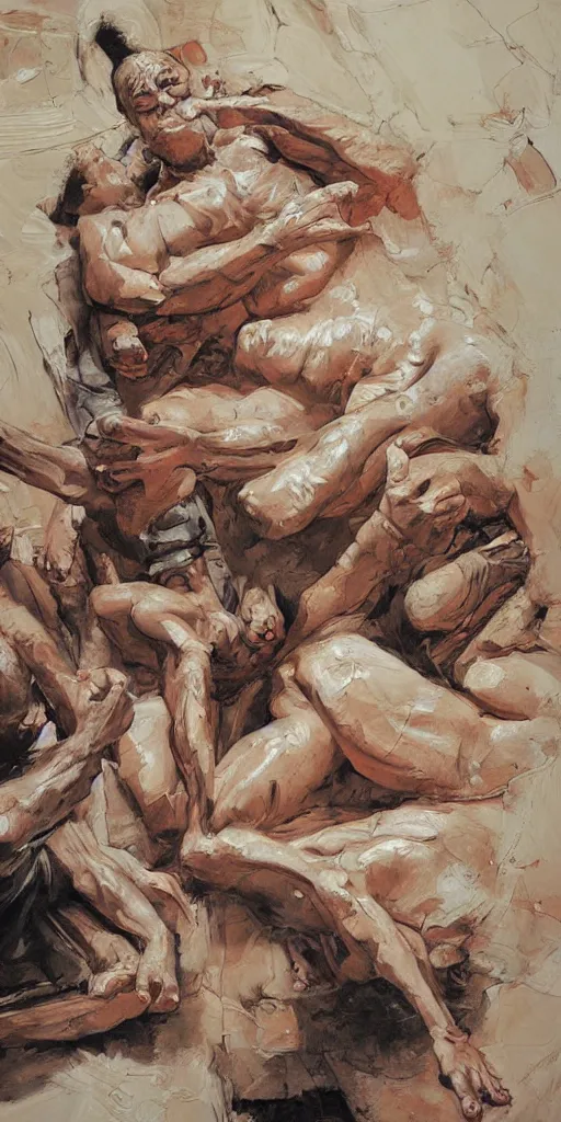Image similar to oil painting scene from the birthing by kim jung gi
