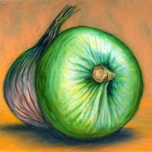 Prompt: onion crying pastel oil painting