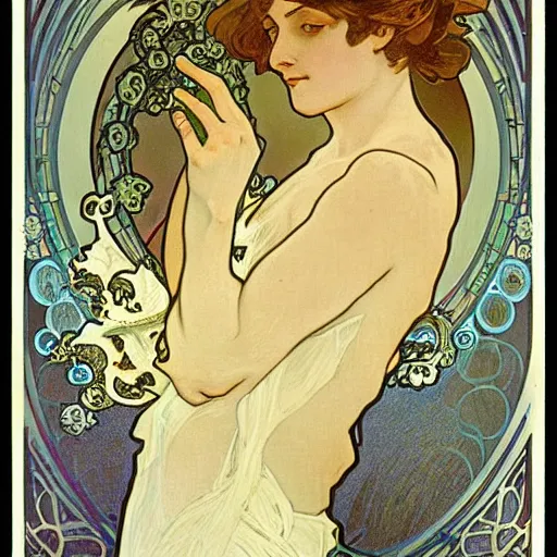 Prompt: water by alphonse mucha