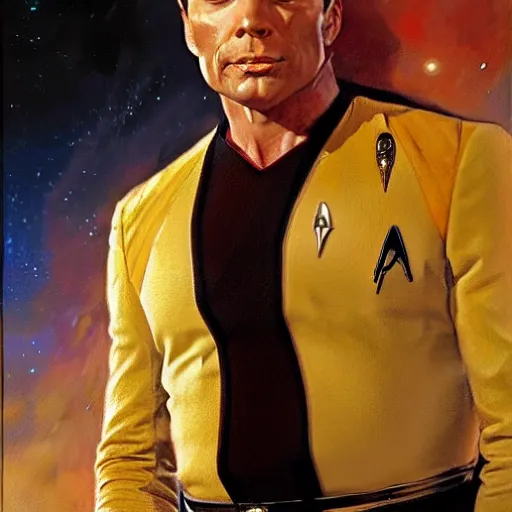 Image similar to a portrait of a manly dr crusher, star trek the next generation. highly detailed painting by gaston bussiere, craig mullins, j. c. leyendecker, furry
