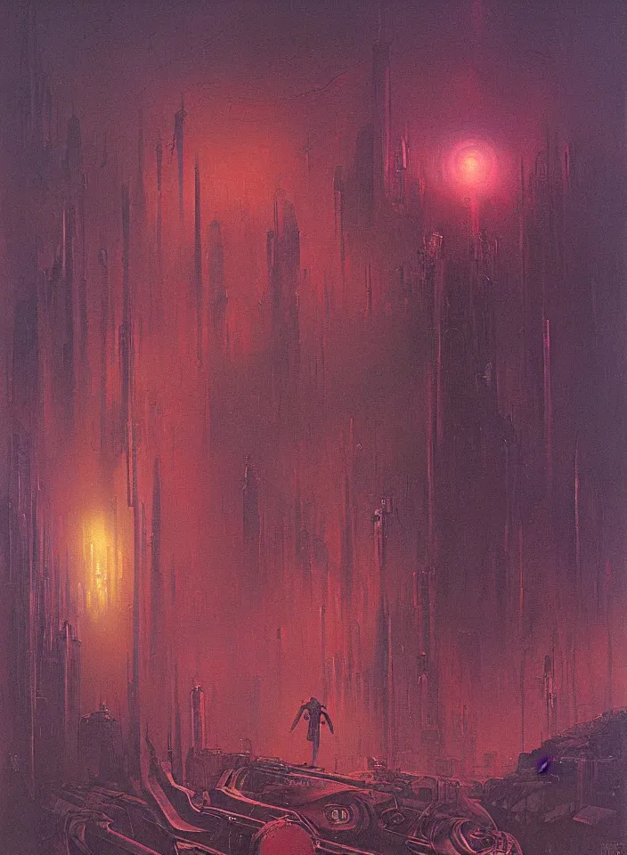 Image similar to the blind liberty of the few, red and purple palette, volume light, fog, by ( h. r. giger ) and paul lehr