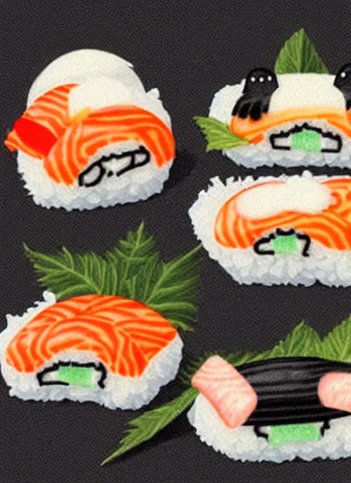 Image similar to clear photorealistic picture of adorable cats made out of sushi