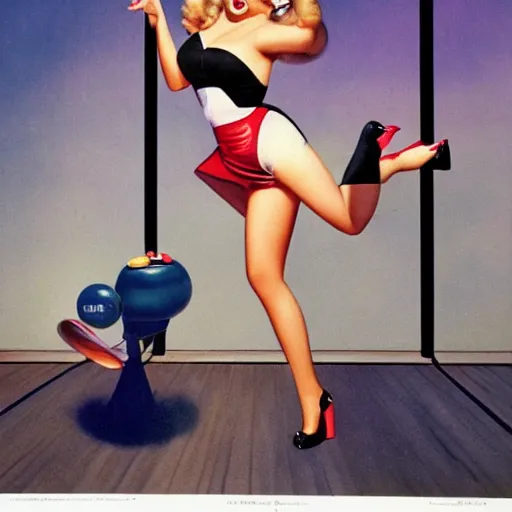 Prompt: let's go bowling with jayne mansfield by gil elvgren