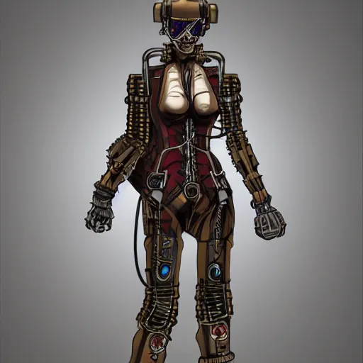 Prompt: Nerdcore Steampunk humanoid cyborg, full body, 8k,hyper details, artwork by Moebius