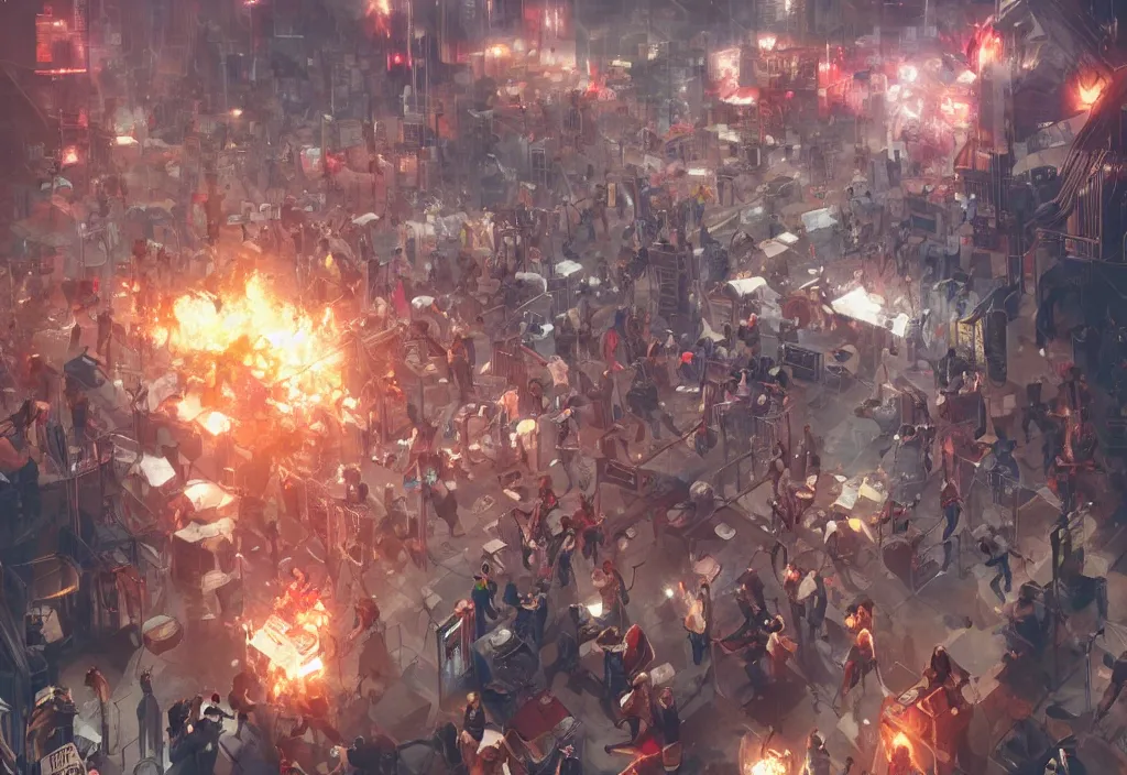 Image similar to angry protesters, detailed digital illustration by greg rutkowski, android netrunner