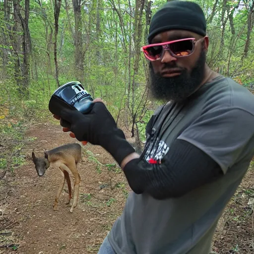 Prompt: thug shaker throwin it back on the trailcam got damn