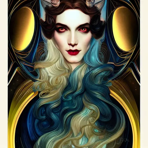 Prompt: an art deco portrait in the style of anna dittmann and donato giancola and charles dulac.