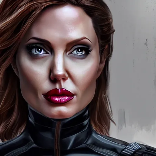 Prompt: angelina jolie as black widow, 8 k, realistic, detailed,