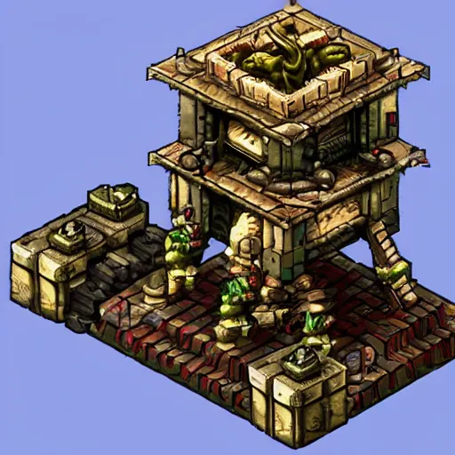 Image similar to warhammer battle tower, in the style of metal slug