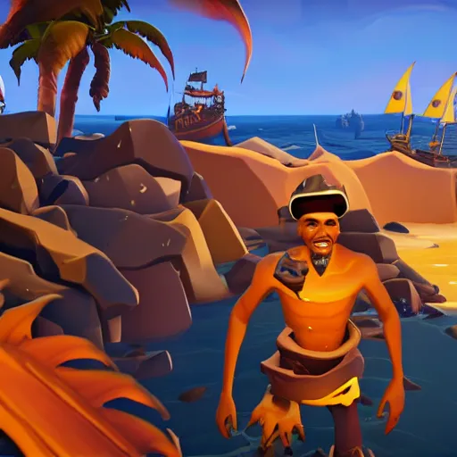 Image similar to Davey Jones in Sea of Thieves, screenshot, obama edition