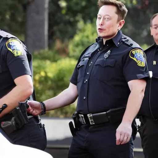 Prompt: Elon Musk handcuffed by police officer