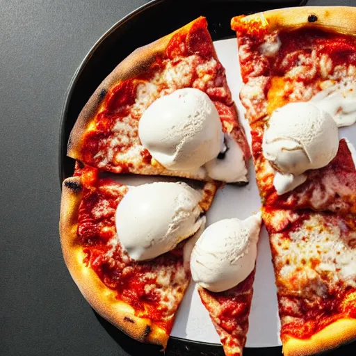 Prompt: pizza with ice cream on it