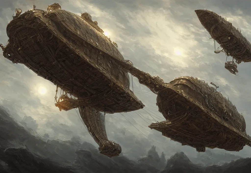 Image similar to a fantasy airship, epic fantasy, detailed, intricate, elegant, digital painting, concept art, smooth, focus, rim light