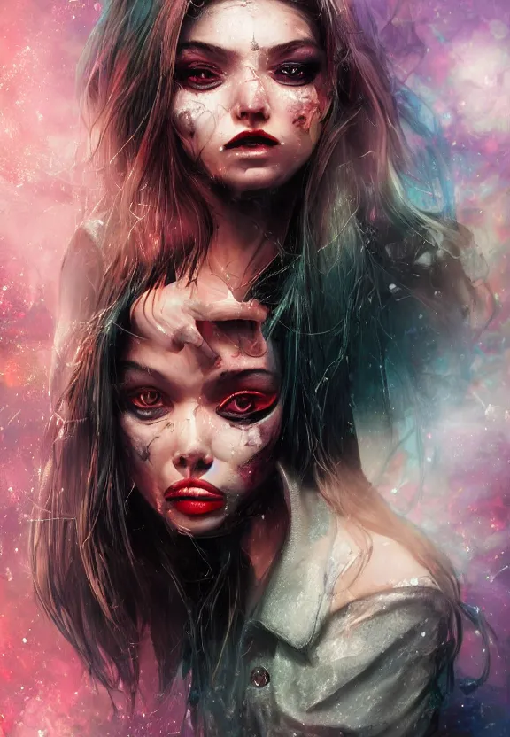 Prompt: full body photography digital illustration of a girl with eyes that burn like cigarettes wearing a short skirt and a long jacket with fingernails that shine like justice, dramatic lighting, photorealistic, full body portrait, detailed anatomy, extreme detail, 4 k, colorful, artgerm and ben lo, detailed face, f / 2. 8