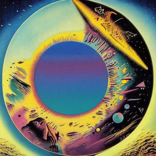 Prompt: massive deflective intricate galaxy circle ocelot cove date chinon, by arik brauer and bruce pennington and wassily kandinsky, pixel perfect, tarot card, global illumination