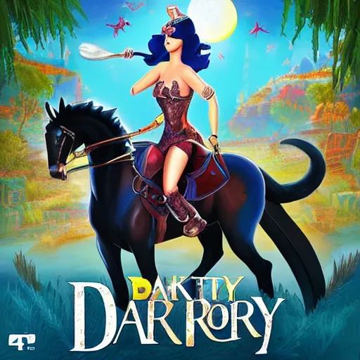 Image similar to video game box art of a ps 4 game called katy perry's dark horse, 4 k, highly detailed cover art.