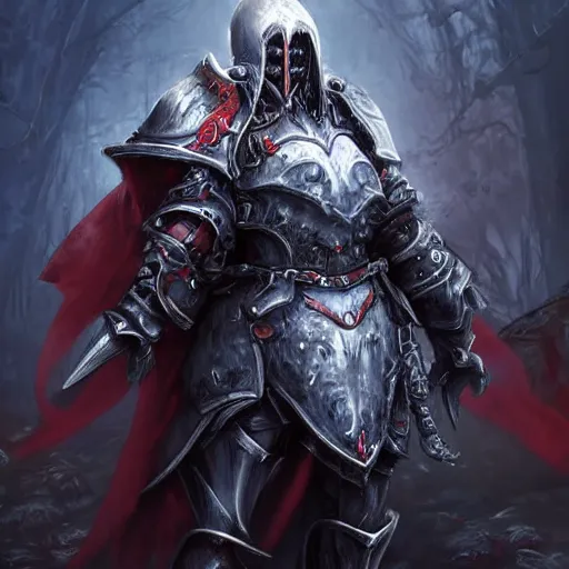 Prompt: blood death knight in heavy armor, artstation hall of fame gallery, editors choice, #1 digital painting of all time, most beautiful image ever created, emotionally evocative, greatest art ever made, lifetime achievement magnum opus masterpiece, the most amazing breathtaking image with the deepest message ever painted, a thing of beauty beyond imagination or words