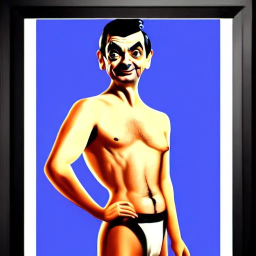 Image similar to mr. bean as a male pinup. male pin - up poster.