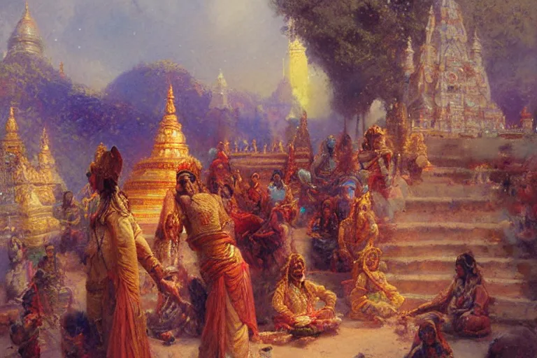 Image similar to hinduism, painting by gaston bussiere, greg rutkowski, jean giraud