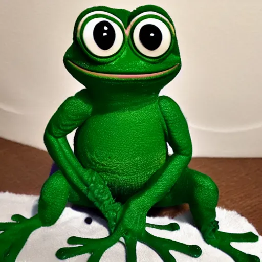 Image similar to Realistic pepe the frog alone and sad in his bedroom