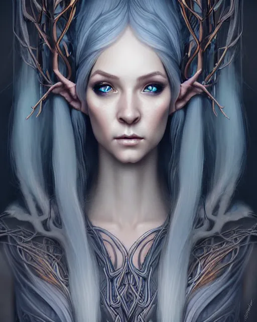 Image similar to digital art, centered portrait elven with short haire made with intricate roots, by james jean and by artgerm, by ross tran, ultradetailed, charachter design, concept art, trending on artstation,