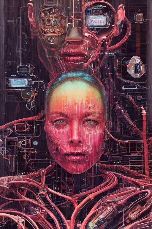 Prompt: portrait of computer & circuits, melting, elon musk, 8 k, by tristan eaton, stanley artgermm, tom bagshaw, greg rutkowski, carne griffiths, ayami kojima, beksinski, giger, trending on deviantart, face enhance, hyper detailed, minimalist, cybernetic, android, blade runner, full of colour, super detailed