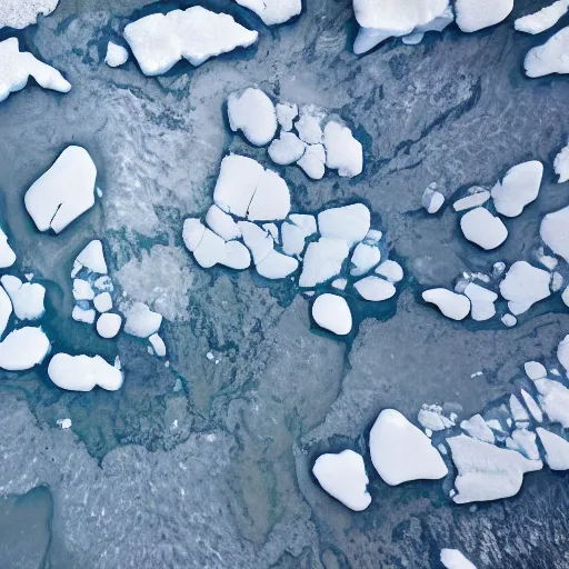 Prompt: a top view of ice floes.