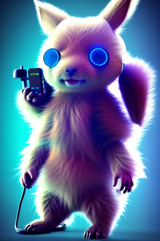 Image similar to high quality 3 d render neo - cyberpunk very cute half fluffy! wombat!! half cyborg with big headphones, pastel mechanical! paw, cyberpunk monocle!, highly detailed, unreal engine cinematic smooth, in the style of detective pikachu, hannah yata charlie immer, neon purple light, low angle, uhd 8 k, sharp focus