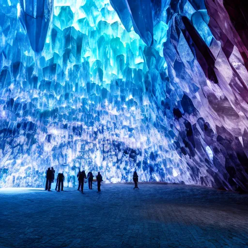 Image similar to a crystal cave so large there's a theme park inside designed photorealistic, 4 k, studio lighting, wide angle lens 6 4 0