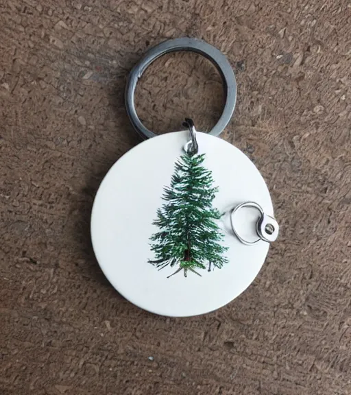 Image similar to realistic keychain of 'a snowy pine tree'