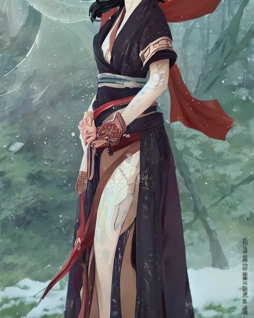 Image similar to A full-body anime portrait of Ssunbiki as a beautiful woman wearing a kimono from Skyrim, by Stanley Artgerm Lau, WLOP, Rossdraws, James Jean, Andrei Riabovitchevy, Marc Simonetti, and Sakimichan, trending on artstation