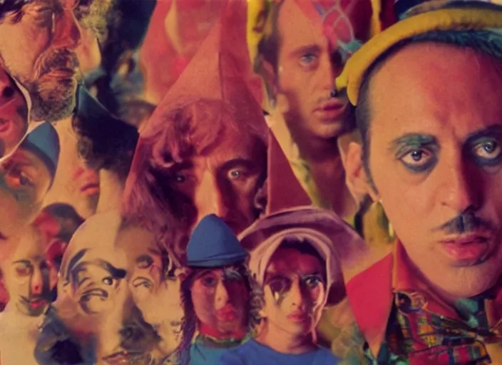 Image similar to still from art house film by alejandro jodorowsky, harmony korine and kenneth anger : : surreal scene in a picturesque setting : : close up of the actors'faces : : cinemascope, technicolor, 8 k