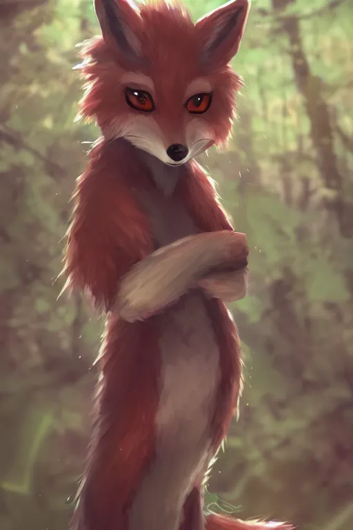 Prompt: an anthropomorphic medieval fox with a fluffy tail in the forest, trending on artstation, trending on furaffinity, digital art, by kawacy, anime, furry art, warm light, backlighting