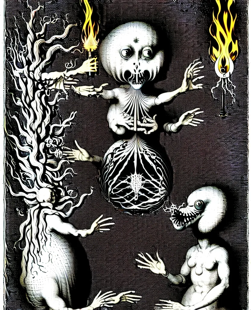 Image similar to whimsical freaky creature sings a unique canto about'as above so below'being ignited by the spirit of haeckel and robert fludd, breakthrough is iminent, glory be to the magic within